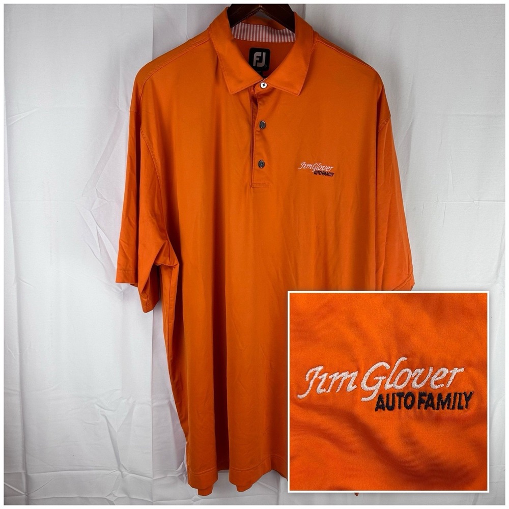 Footjoy FJ Polo Shirt Orange Mens XXL Golf Stretch Jim Glover Auto Family‎